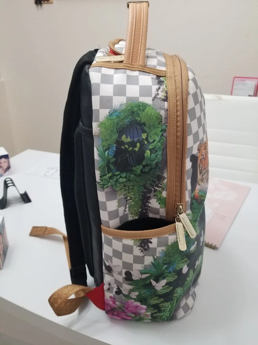 Sprayground Tiger & Butterfly Backpack in Tan, Green, Blue